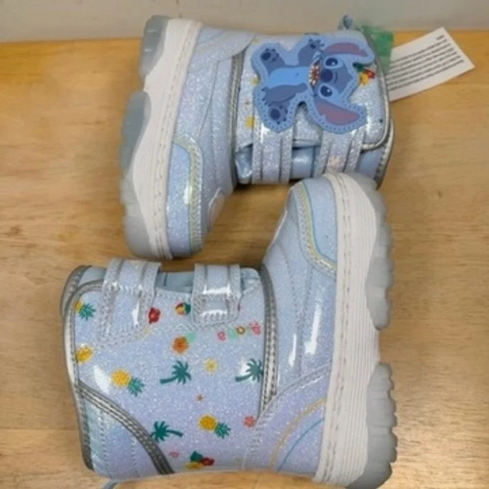 Disney Lilo & Stitch Light Up Snow Boots Toddler Girl 7 Blue Glitter Angel Aloha